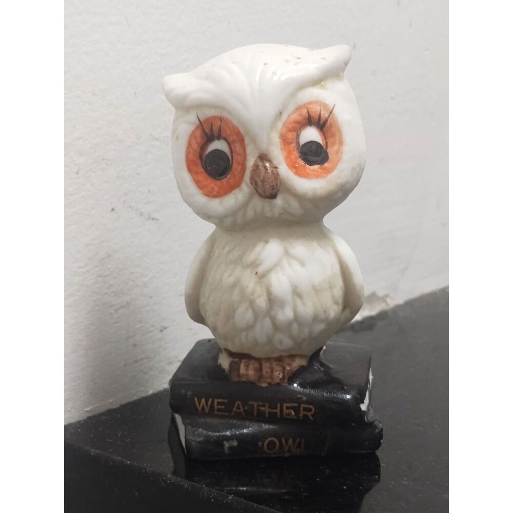 Vintage 1970s Enesco-Style Ceramic Weather Owl Figurine by Unknown Maker